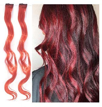 Vibrant AASA Set of 2 Red Curly Hair Streaks for Women & Girls - Perfect for Cosplay, Parties & Fashion Highlights | Heat Resistant Synthetic Hair Extensions
