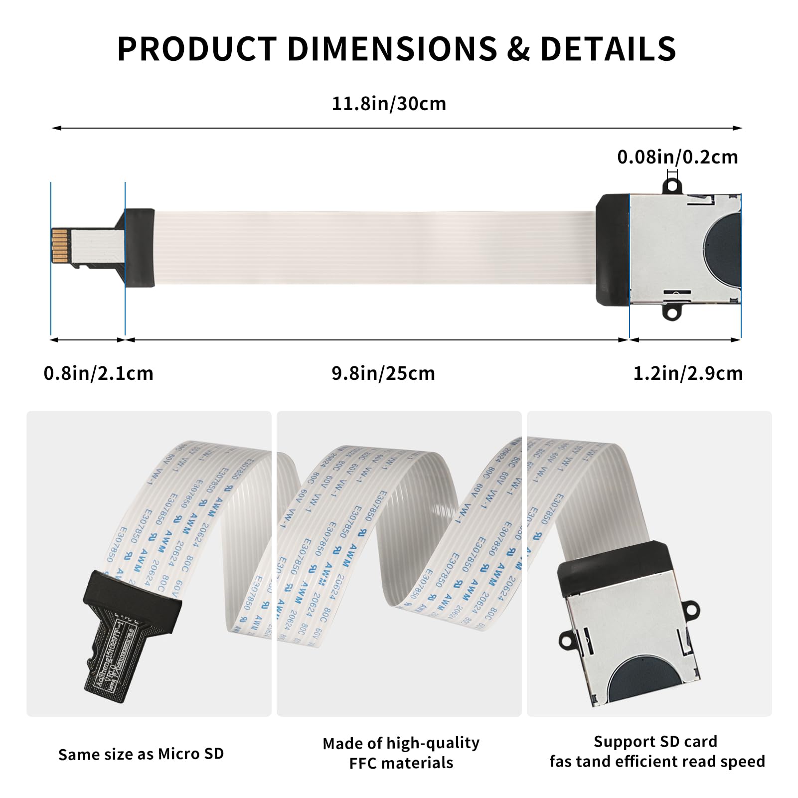 3D Printer Micro SD to SD Card Extension Cable - 9.8 inch/25cm Male to Female Memory Card Adapter for Camera, Raspberry Pi, and 3D Printing Accessories