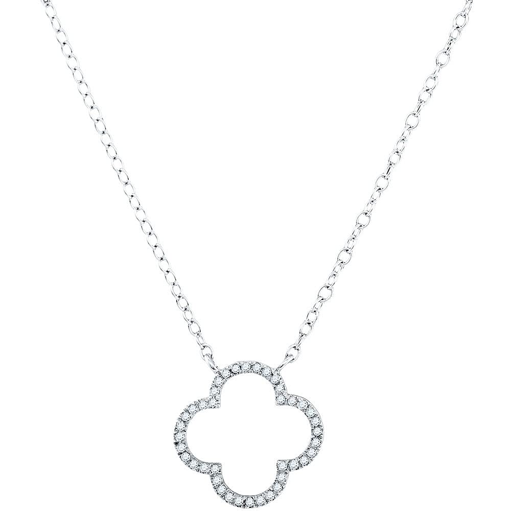 10K White Gold Women's Round Diamond Clover Pendant Necklace - 1/10 CTTW - Elegant Jewelry Gift for Her, Birthday, Anniversary, Valentine's Day