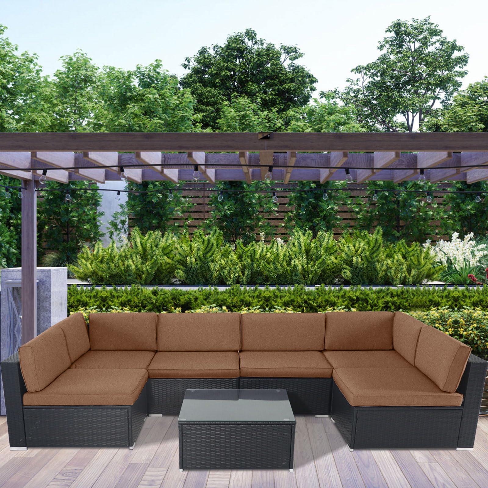 Betterland 14-Piece Water Resistant Outdoor Cushion Covers - Replacement Slipcovers for Patio Sofa, Couch & Seat Cushions - Durable UV Protection Fabric (Brown) - Perfect for Backyard, Deck & Poolside Furniture Protection