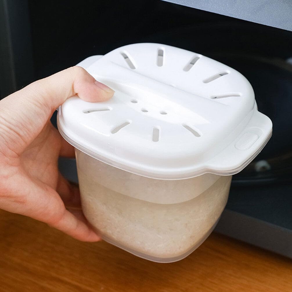 2-Piece Microwave Steamer Set - BPA-Free Food Container for Rice, Pasta, Vegetables & Popcorn | Reusable Microwave Cookware for Bacon, Dumplings & Meal Prep | Perfect for Office Lunch & Quick Home Cooking (White)