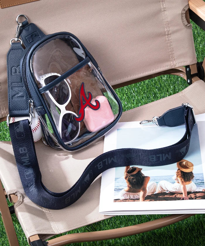 MLB Atlanta Braves Clear Mini Sling Bag - Approved Stadium Bag for Baseball Games, Concerts & Events - Lightweight Crossbody Purse for Women & Men