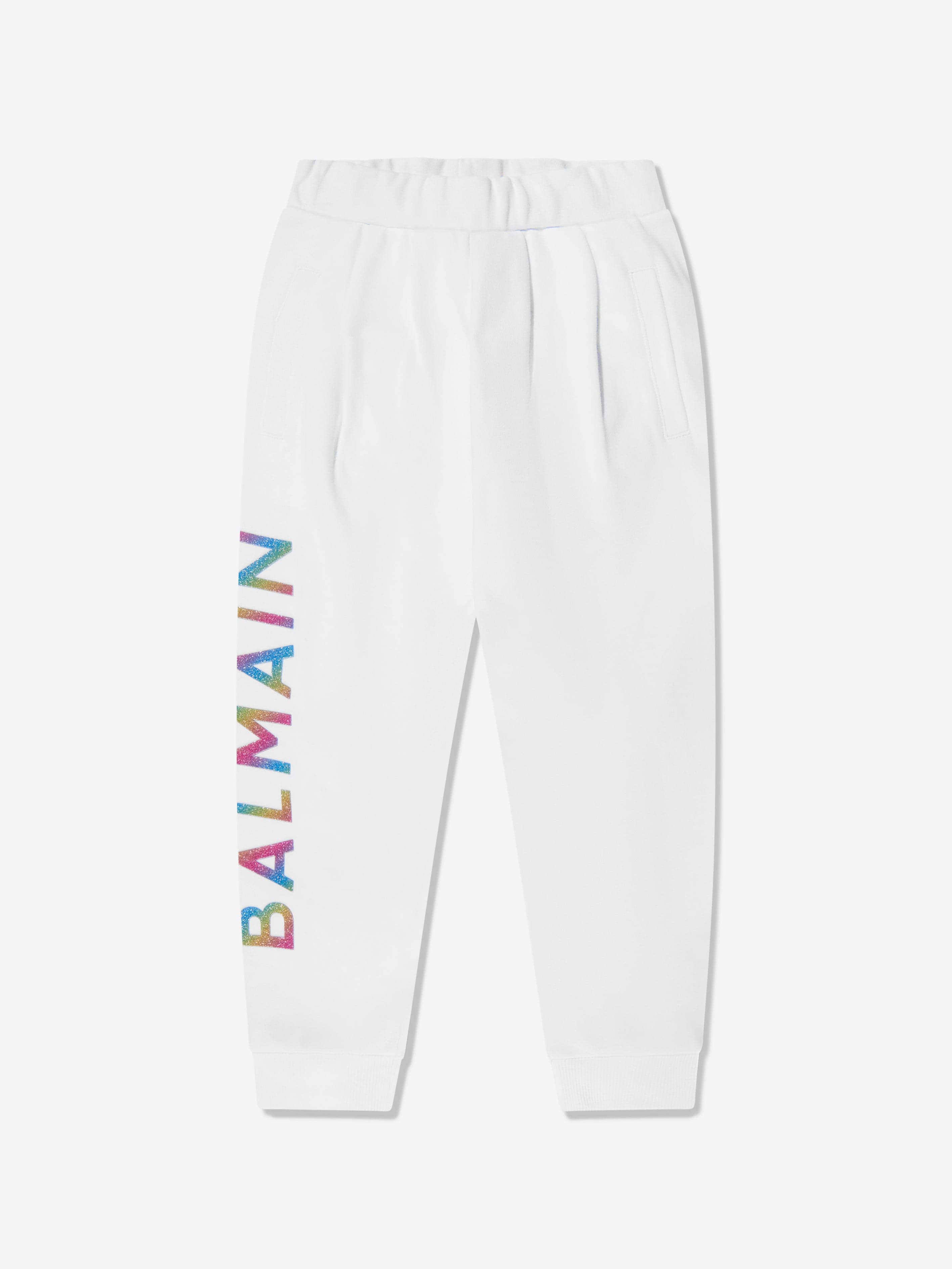 Balmain Girls Logo Joggers - White Cotton Athletic Pants for Kids | Casual Wear, Playdates & School Activities