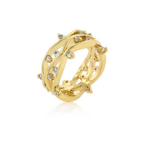 Elegant Golden Cubic Zirconia Vines Ring for Women - Vintage Floral Design Wedding Band - Perfect for Engagement, Anniversary & Special Occasions