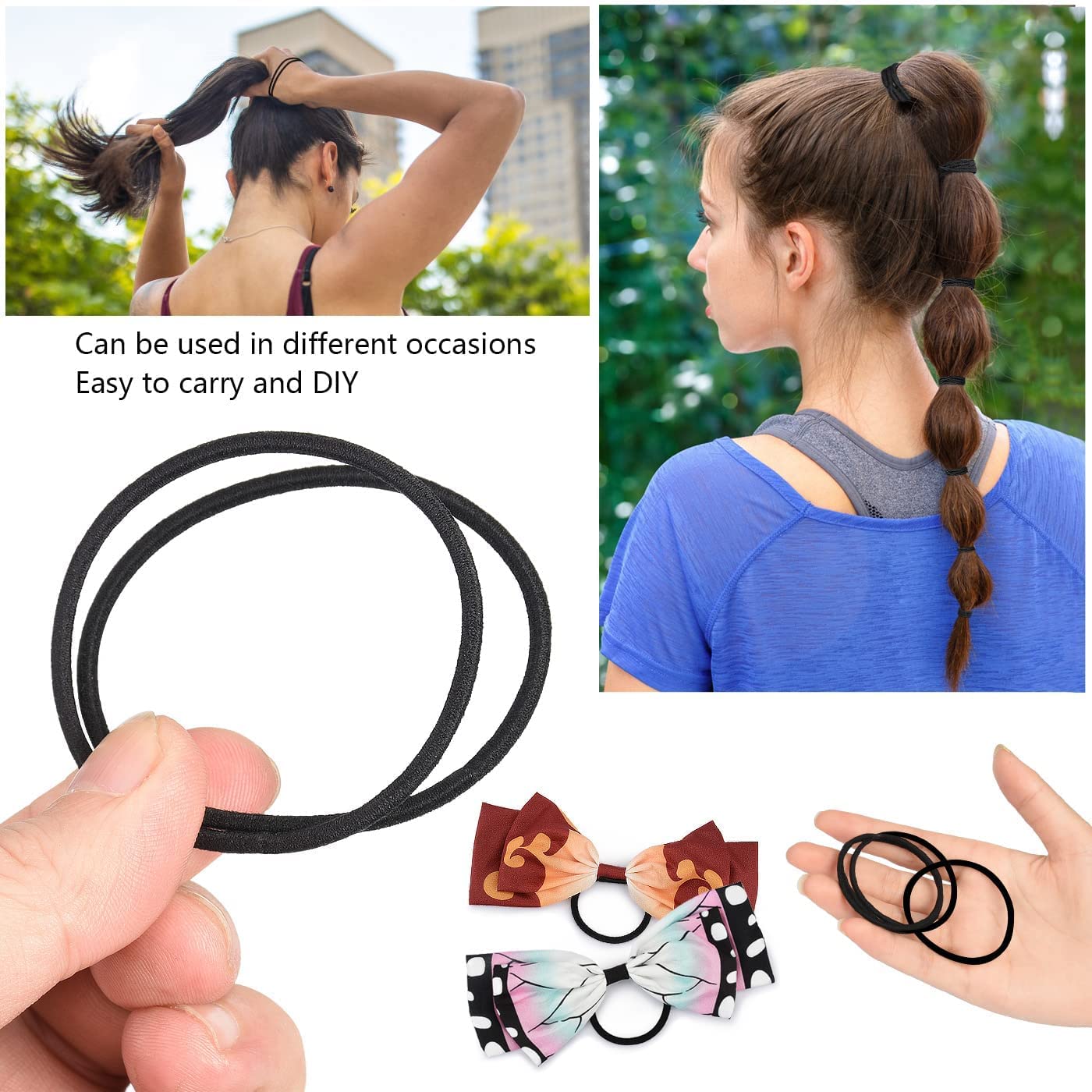 100 PCS Black Elastic Hair Bands - No Metal Ponytail Holders for Women, Men, Girls & Kids | Bulk Hair Ties for Daily Use, Sports, Work & School (Black)