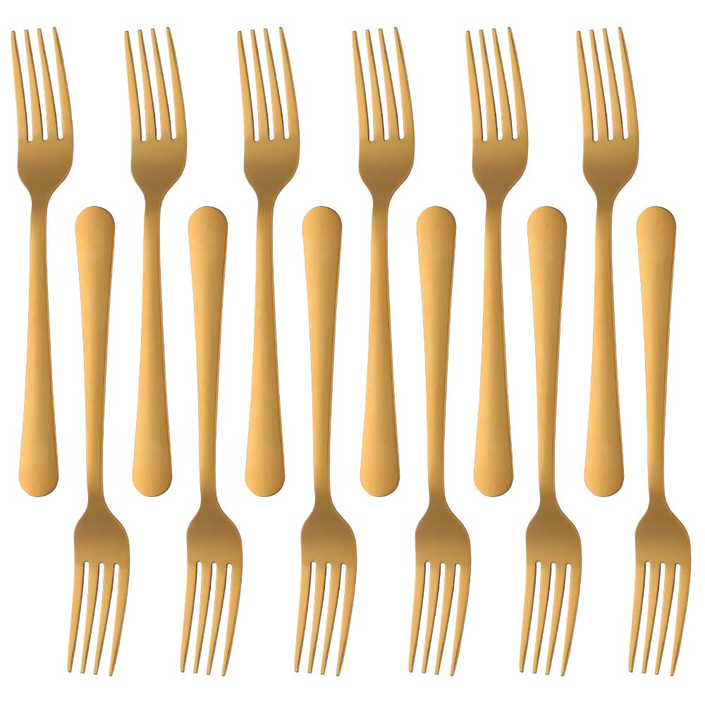 Premium Stainless Steel Dinner Forks Set of 12 - Elegant Gold Flatware for Family Dining, Restaurants, Weddings & Parties | Perfect for Formal Occasions, Holiday Gatherings & Everyday Use