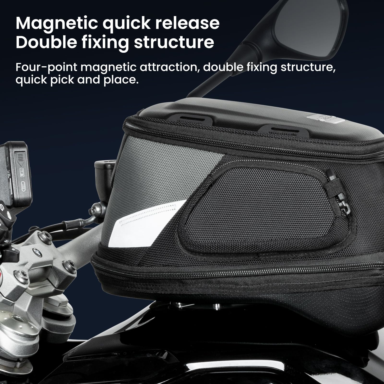 Loboo Expandable Motorcycle Tank Bag 7L-9L - Magnetic Suction Quick Release, Paint-Safe Design - Compatible with KTM 390/790/890 ADV - Perfect for Adventure Riding & Daily Commutes
