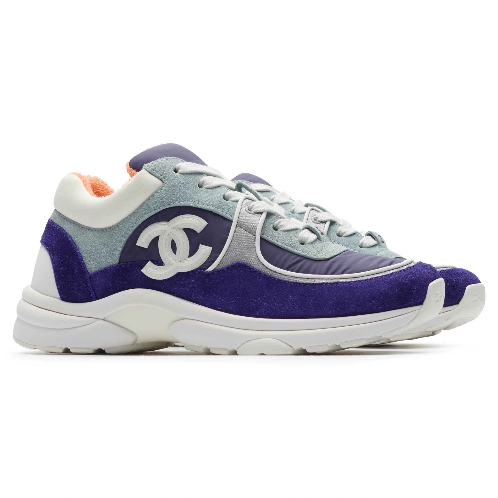 Chanel CC Logo Suede Nylon Purple Blue Sneakers - Authentic Pre-Owned Luxury Shoes for Women | Perfect for Casual Outings, Street Style & Fashion Collectors