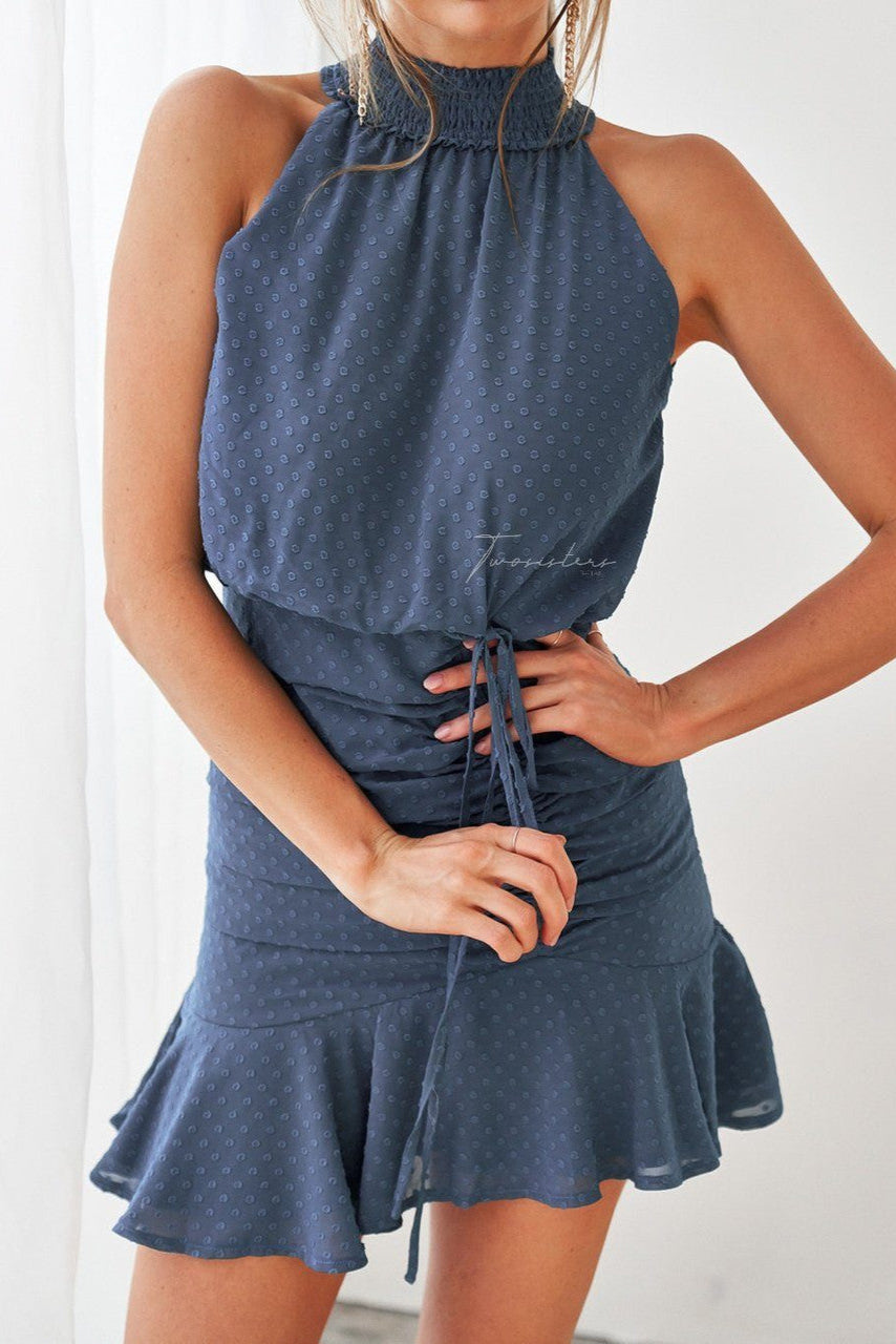 Steel Blue Pip Dress - Elegant & Stylish Women's Midi Dress for Casual Wear, Office, and Special Occasions