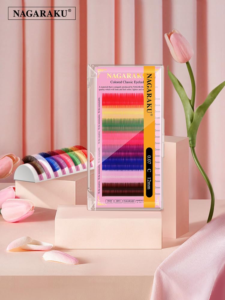 NAGARAKU 8 Colors Rainbow Eyelash Extensions - 0.07mm C Curl 11mm Individual Lashes (Purple, Blue, Pink, Brown) | Soft Natural Look | Professional Salon Supplies | Perfect for Halloween, Cosplay & Special Events