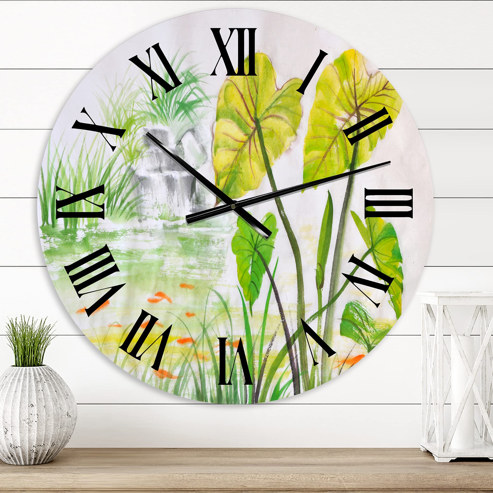 Vintage Lotus Pond Floral Wall Clock - Large 12 Inch Decorative Kitchen Clock for Home, Living Room, Bedroom | Perfect for Farmhouse, Lake House & Cottage Decor
