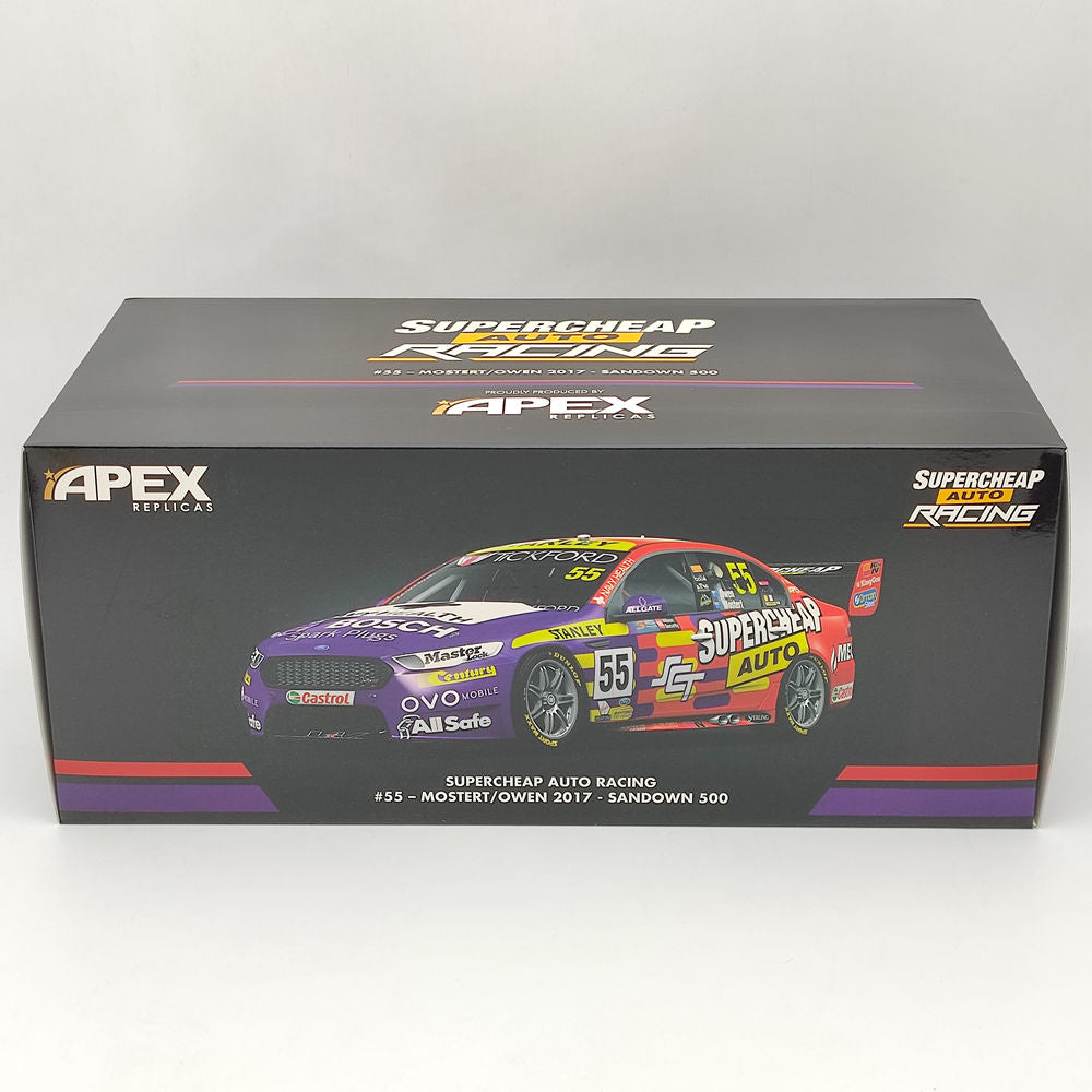 1/18 Scale Apex Ford Supercheap Auto Racing #55 Mostert/Owen 2017 Sandown 500 Diecast Model Car - Limited Edition Collectible Toy Gift for Racing Fans & Display Enthusiasts - Perfect for Home Decor, Office Display, and Racing Memorabilia Collections