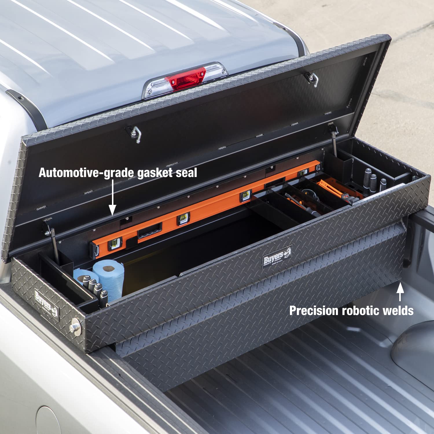 Heavy Duty Crossover Truck Tool Box - 63x20x13 Aluminum Diamond Tread Storage Organizer for Equipment Accessories | Textured Matte Black (Model 1739430) | Perfect for Pickup Trucks, Work Vans & Construction Sites