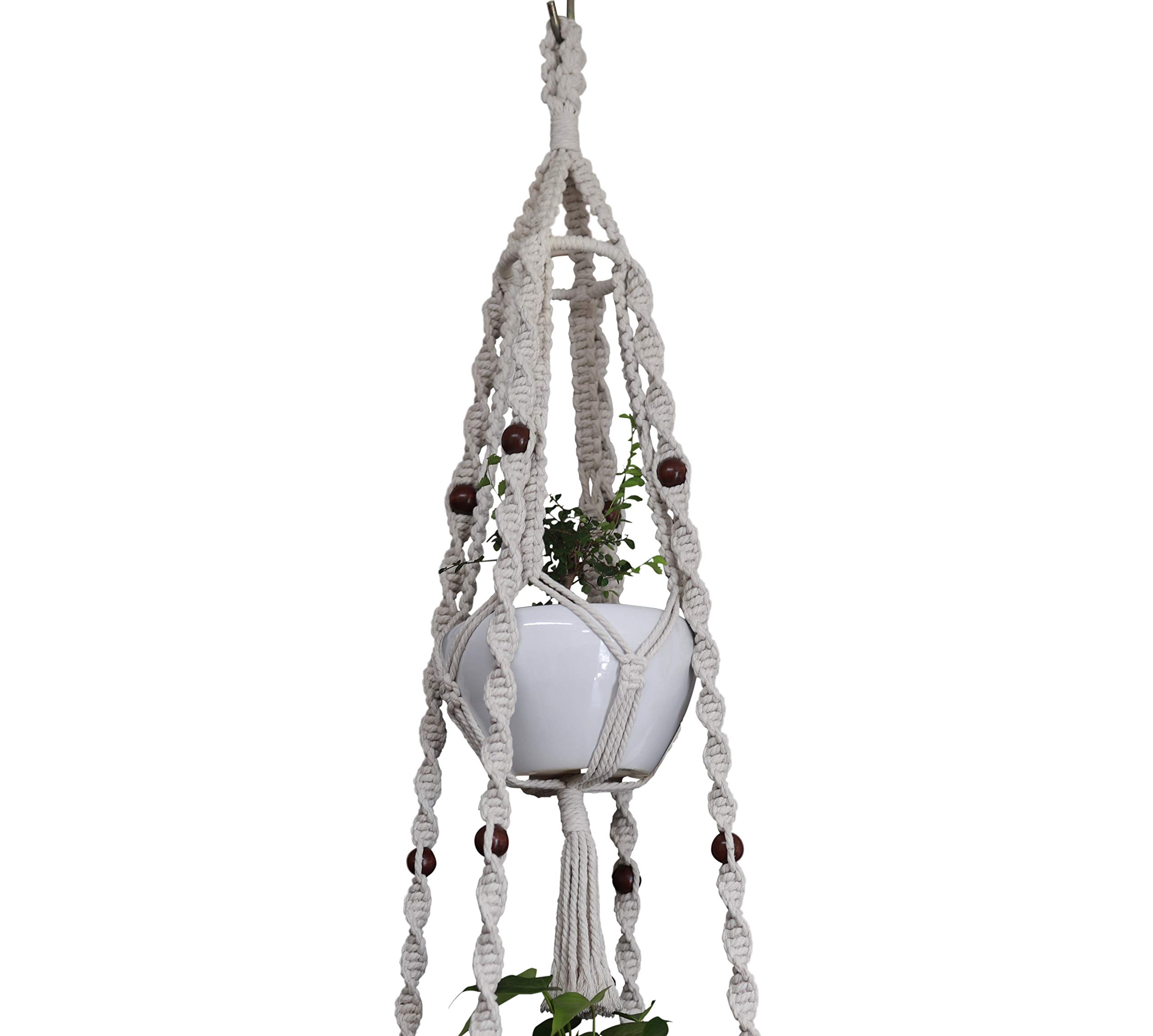 Macrame Plant Hanger with 4-Leg Double Deck Design - Holds Two 8-12 Inch Pots - 68 Inch Hemp Rope Hanging Planter Basket for Indoor & Outdoor Use (Ivory White) - Perfect for Boho Home Decor, Balcony Gardens, and Living Room Plant Displays