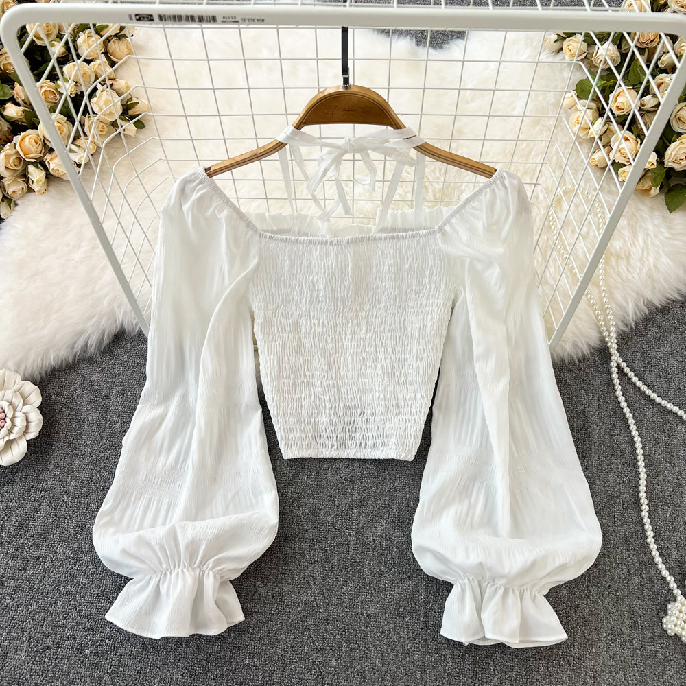French Square Neck Balloon Sleeve Cropped Shirt | Women's Fall Fashion Tops | Casual & Party Wear | Perfect for Date Nights, Office Outfits and Autumn Outings