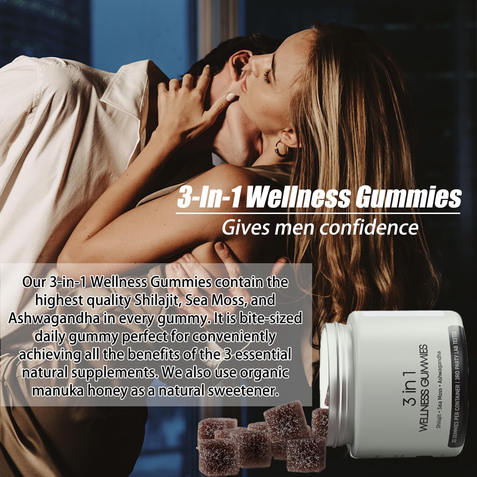 Premium 3-in-1 Shilajit Gummies for Men with Sea Moss & Ashwagandha - Natural Wellness Supplement for Energy, Immunity & Vitality - 30 Count - Perfect for Daily Health Routine & Active Lifestyle