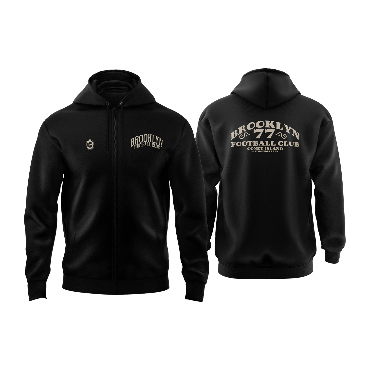Brooklyn FC Maimonides Park Retro Black Full Zip Up Jacket - Vintage Soccer Hoodie for Men & Women - Perfect for Game Day, Casual Wear & Fan Apparel