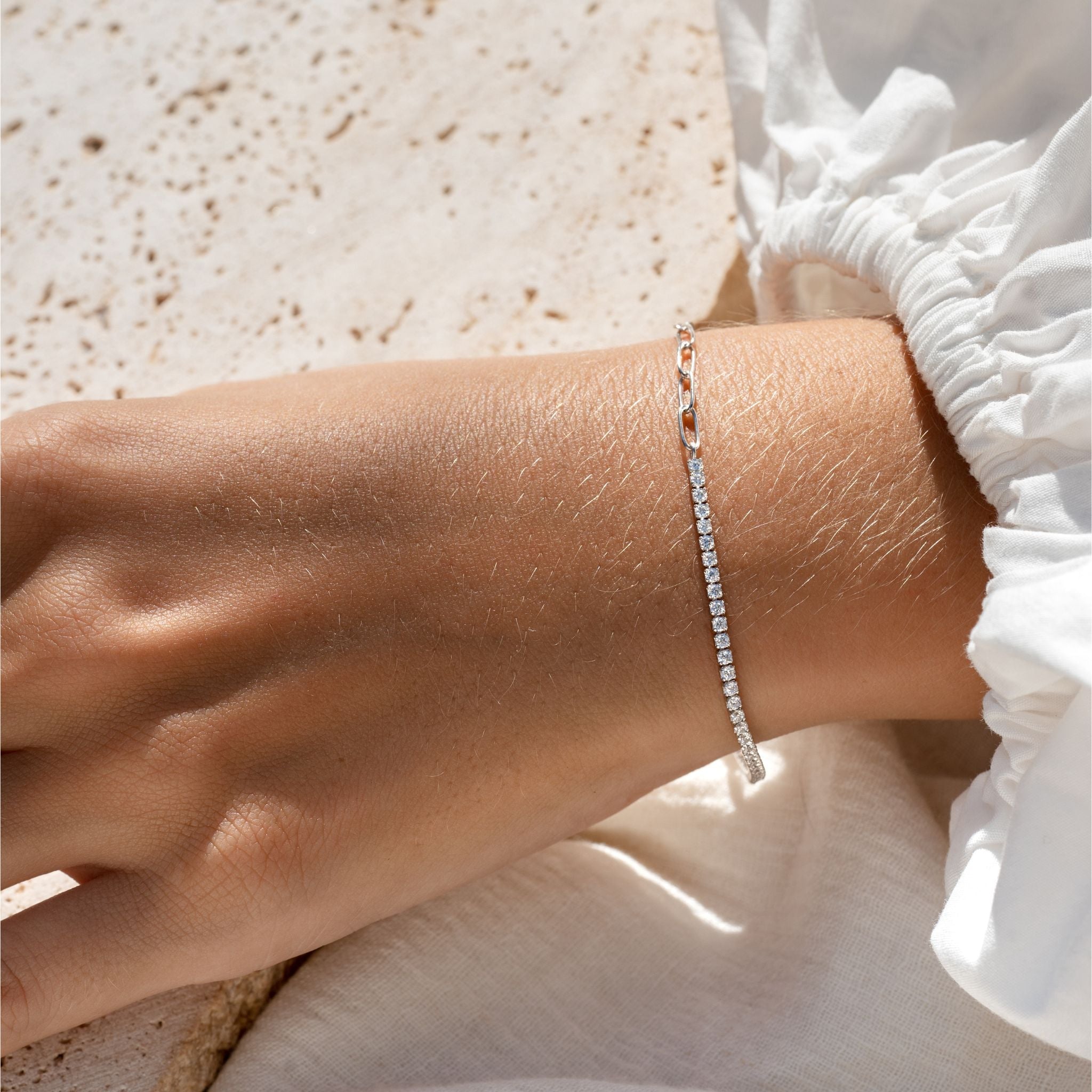 Elegant Silver Tennis Bracelet (Half) for Women - Dainty White CZ Stones - Perfect for Weddings, Parties & Everyday Wear