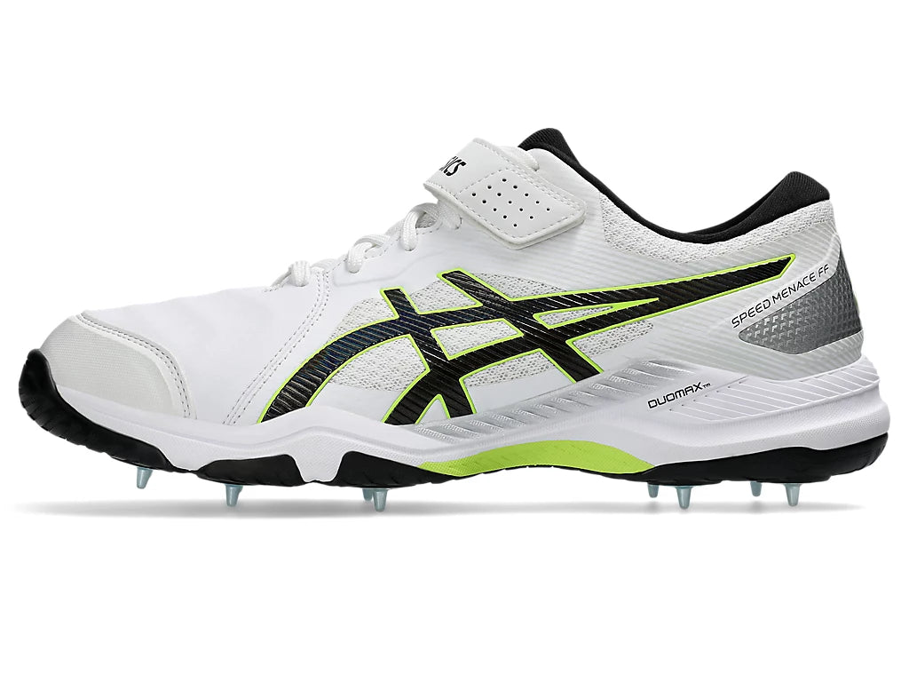 ASICS Speed Menace FF Cricket Shoes for Men - White/Black Metal Spikes - Lightweight & Durable for Competitive Matches & Training