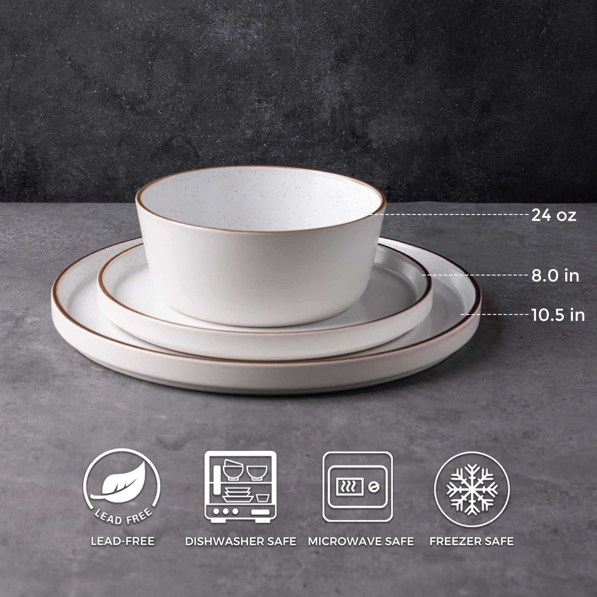 AmorArc 18-Piece Ceramic Dinnerware Set - 6 Plates & Bowls, Chip & Crack Resistant, Dishwasher & Microwave Safe for Everyday Use, Family Dinners & Entertaining Guests