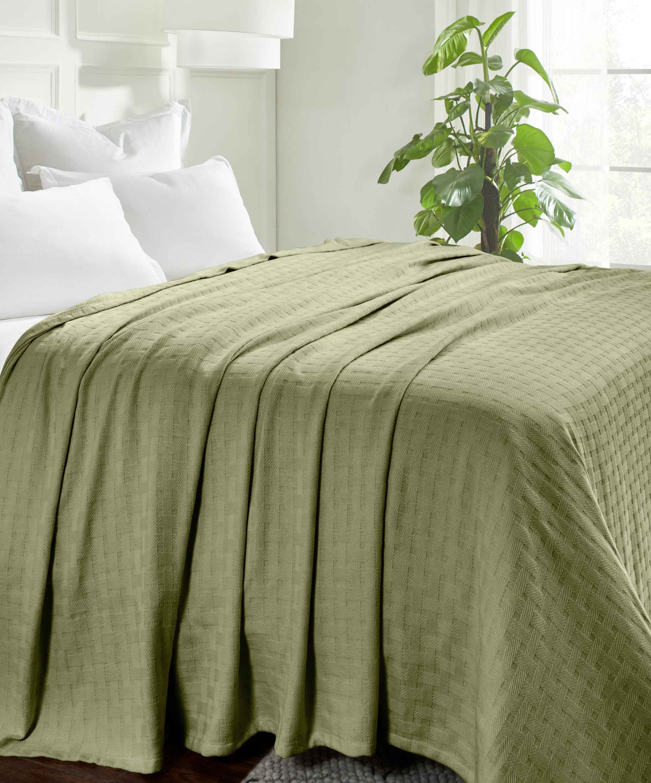 Soft Basketweave All-Season Cotton Bed Blanket & Sofa Throw - Lightweight Breathable Blanket for Bedroom, Living Room, Travel and Outdoor Use