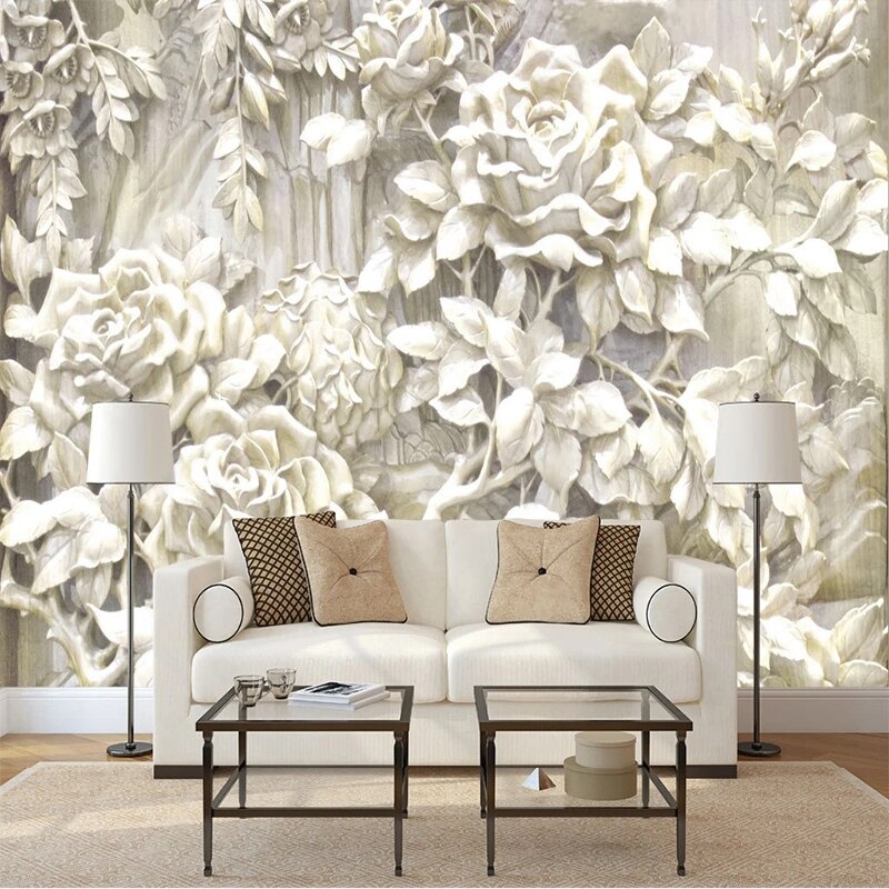Premium White Rose Floral Wallpaper - Elegant Home Wall Decor for Living Room, Bedroom & Dining Room