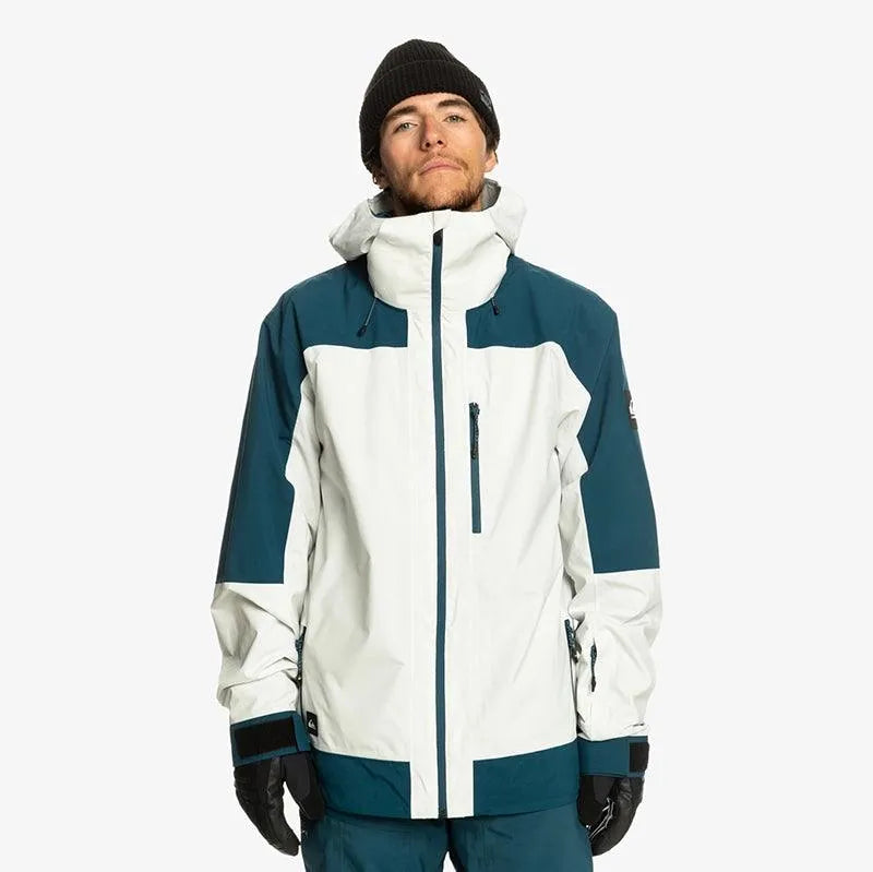 Quiksilver Ultralight Snow Jacket - White & Navy Blue Waterproof Winter Coat for Skiing, Snowboarding & Outdoor Adventures