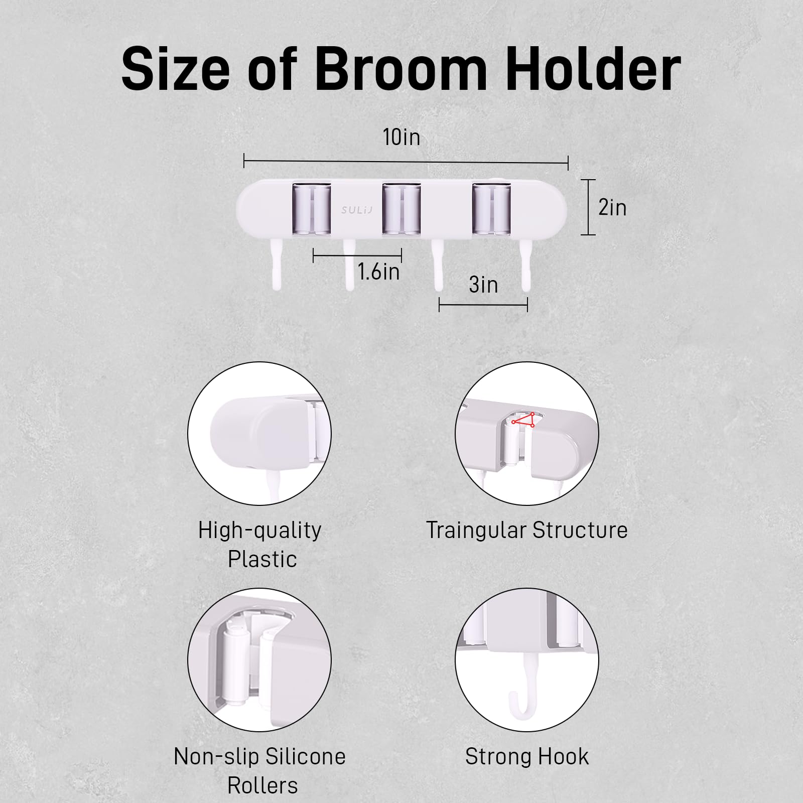 Bntyok Heavy Duty Wall Mount Broom Holder with 2 Slots & 3 Hooks - White | Garden Tool Organizer & Broom Hanger for Home, Laundry Room, Kitchen, Closet, Shed, Garage | Perfect for Organizing Mops, Brooms, Rakes & Cleaning Supplies