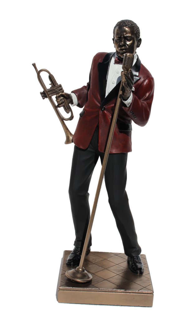 African American Jazz Band Male Singer with Trumpet - Cold Cast Bronze Statue Figurine 11.6 Inch Tall - Perfect for Music Lovers, Jazz Decor, and Collector's Display