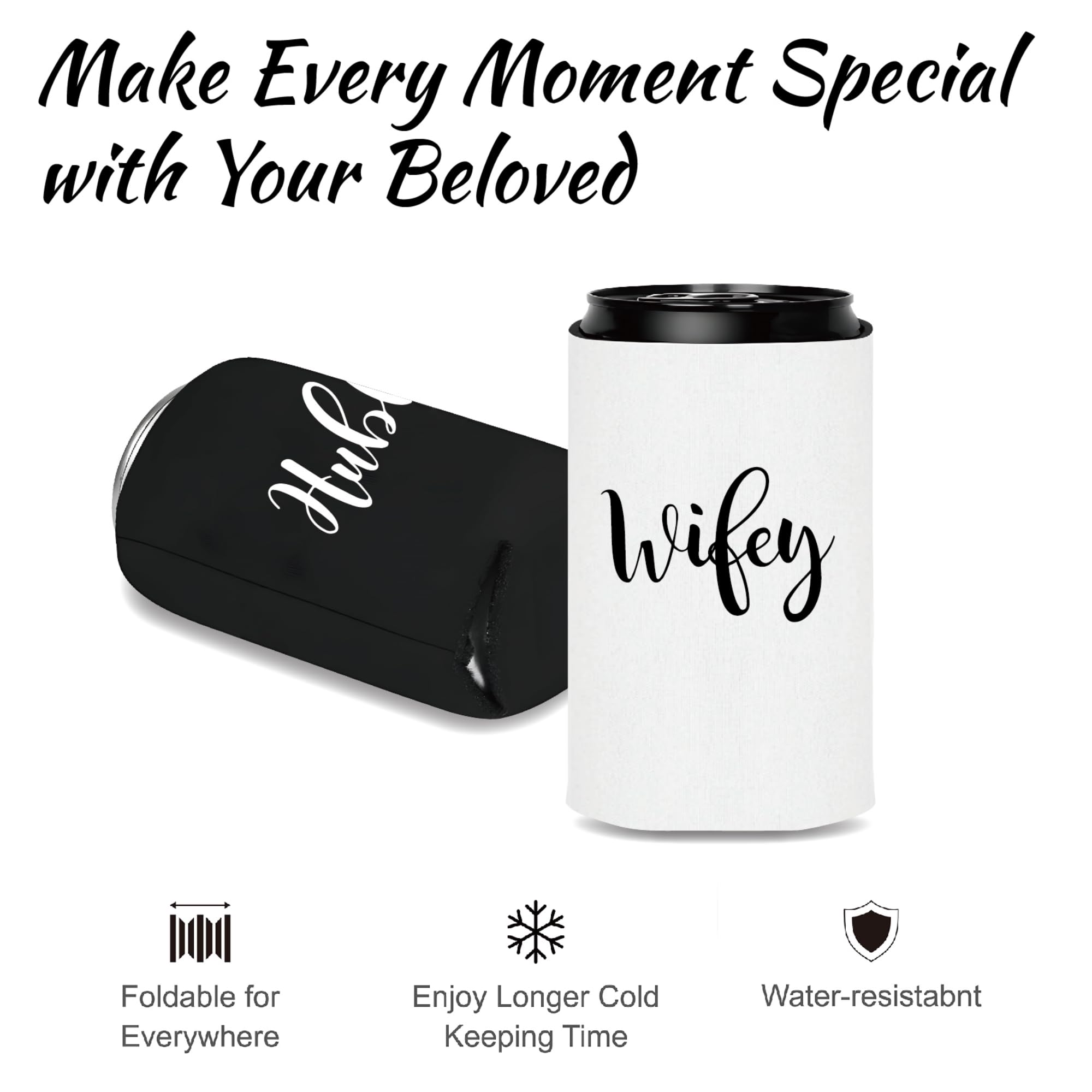 Wedding Can Coolers for Couples - Hubby & Wifey Honeymoon Essentials, Engagement Gifts - Perfect for Beach Parties, Bridal Showers & Anniversary Celebrations (HW-SKY)