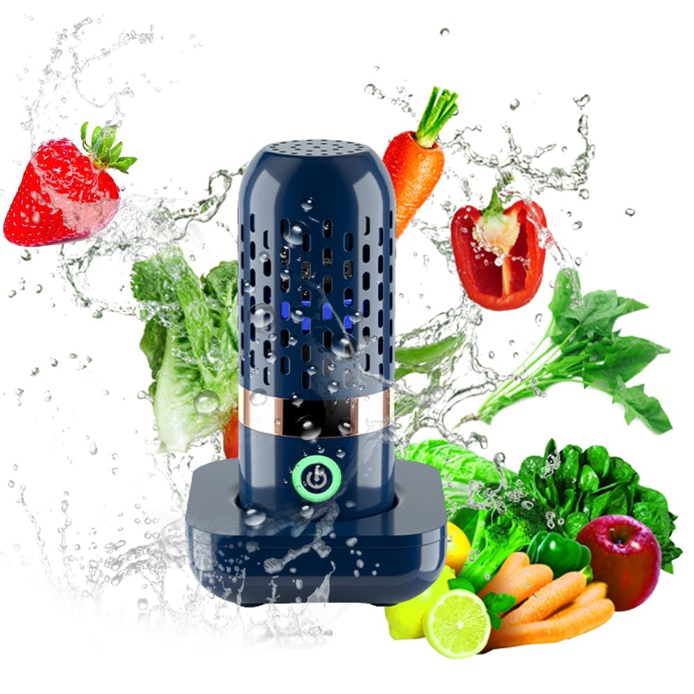 Portable USB Rechargeable Fruit and Vegetable Cleaner Machine - 4400mAh Capsule Design for Washing Fruits, Vegetables, Rice & Meat | Perfect for Kitchen, Camping & Travel (Blue)
