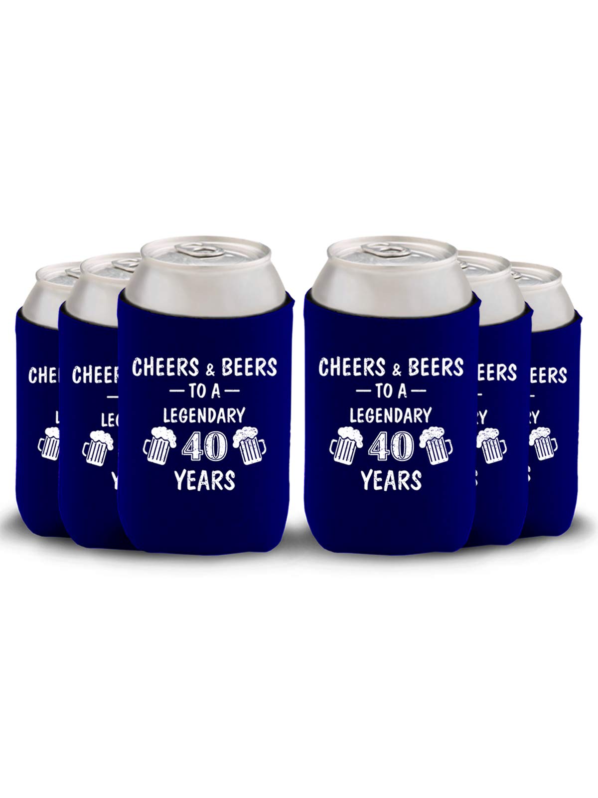 40th Birthday Party Can Coolers - Set of 6 Insulated Beer Bottle Holders for 40th Birthday Celebrations, Gifts & Outdoor Events - Cheers to 40 Party Supplies with Royal Design