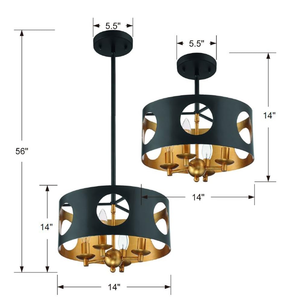 Crystorama Odelle 4-Light Black and Antique Gold Mini Chandelier - Elegant Lighting Fixture for Dining Room, Bedroom, or Entryway Decor