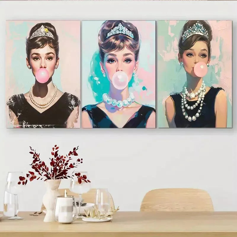 3-Piece Pop Art Bubblegum Triptych Wall Art Set - Framed Canvas 40x60cm - High Quality Print - 100% Australian Made - Ready to Hang - Perfect for Living Room, Bedroom & Office Decor