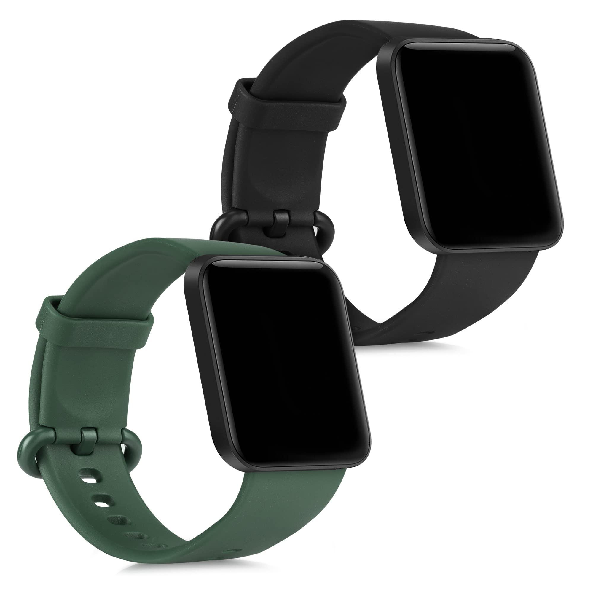 kwmobile 2-Pack Silicone Replacement Watch Straps Compatible with Xiaomi Mi Watch Lite & Redmi Watch - Soft Durable Adjustable Bands in Black & Dark Blue - Perfect for Sports, Workouts & Everyday Wear