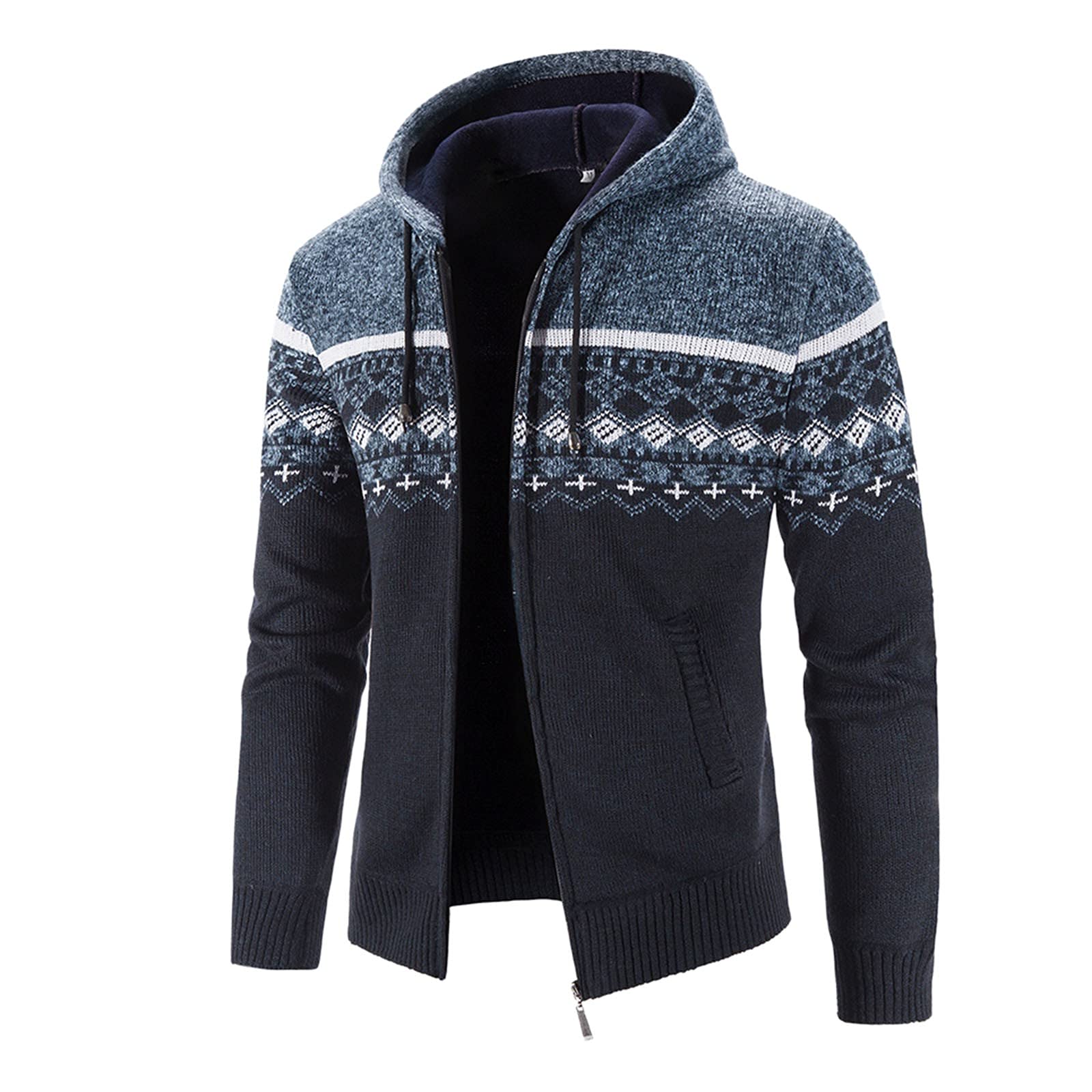 XXBR Men's Plaid Zipper Hooded Sweater Cardigan Jacket - Warm Fall Winter Slim Casual Coat with Checked Patchwork Design | Perfect for Outdoor Activities, Work & Daily Wear