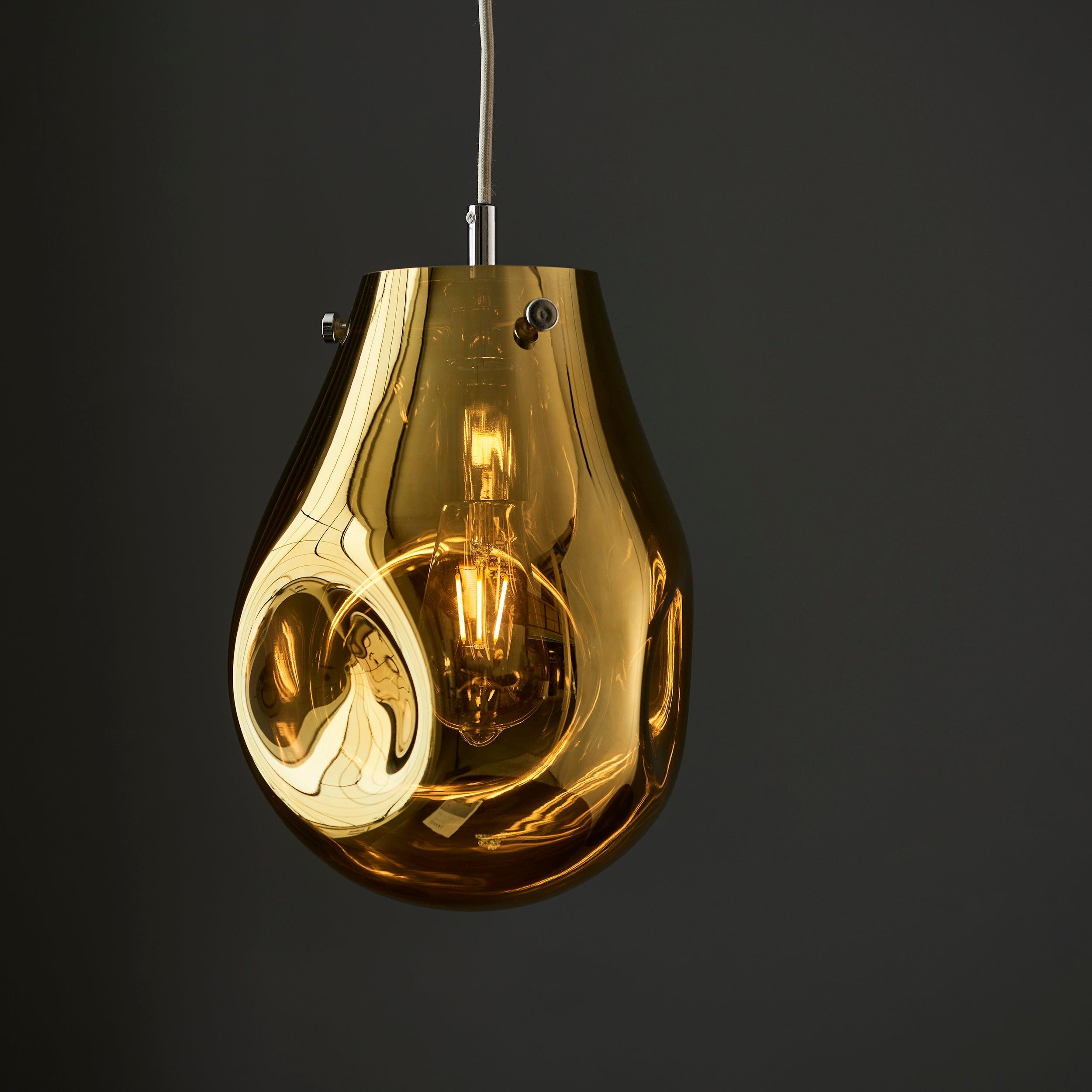 Dazzling Gold Metallic Glass & Chrome Pendant Light Fixture - Modern Ceiling Lighting for Dining Room, Kitchen Island, Bedroom, and Living Room Decor