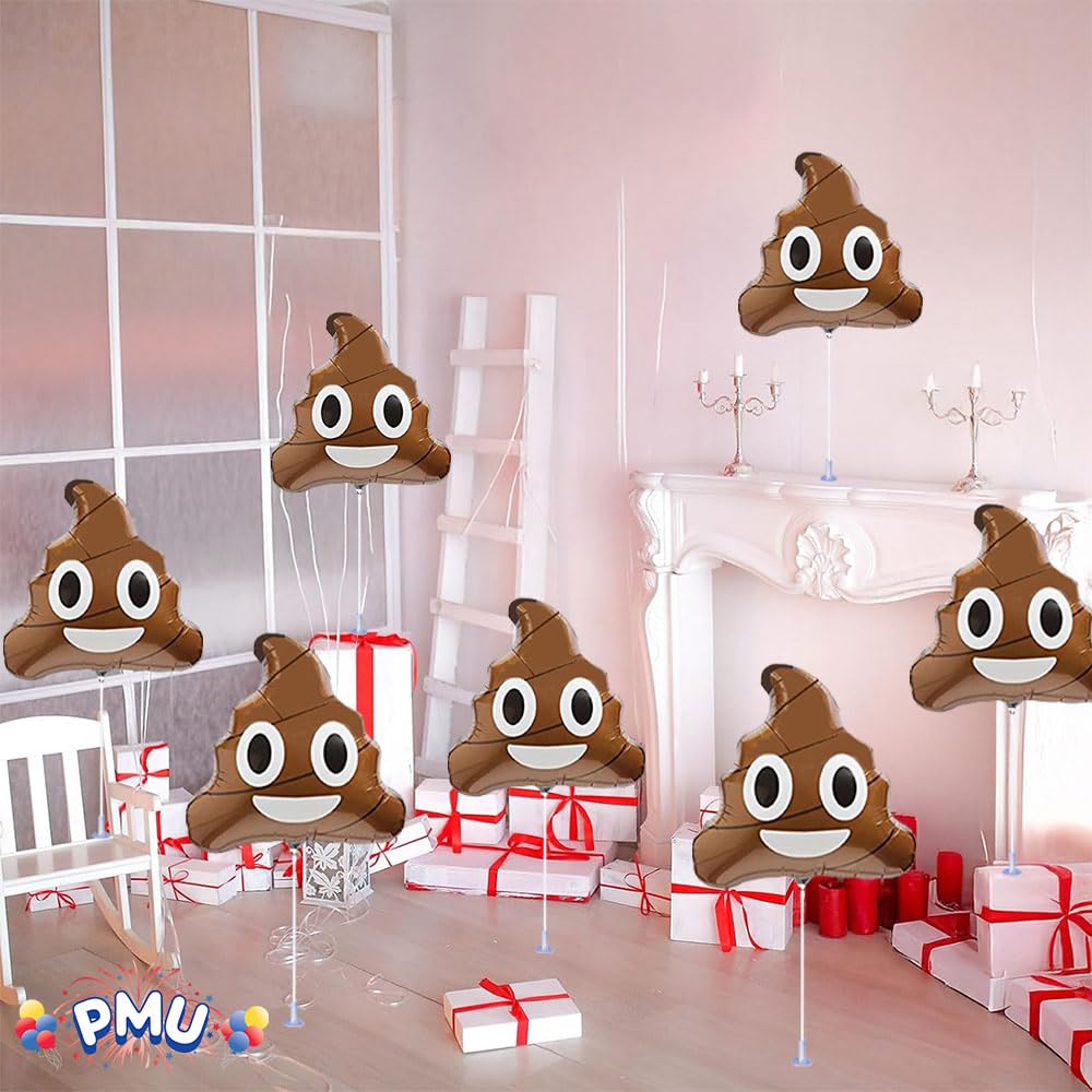 PMU Emoji Poop Balloons 9 Inch - Pre-Inflated with Sticks (12 Pack) - Perfect for Birthday Parties, Baby Showers & Funny Gifts