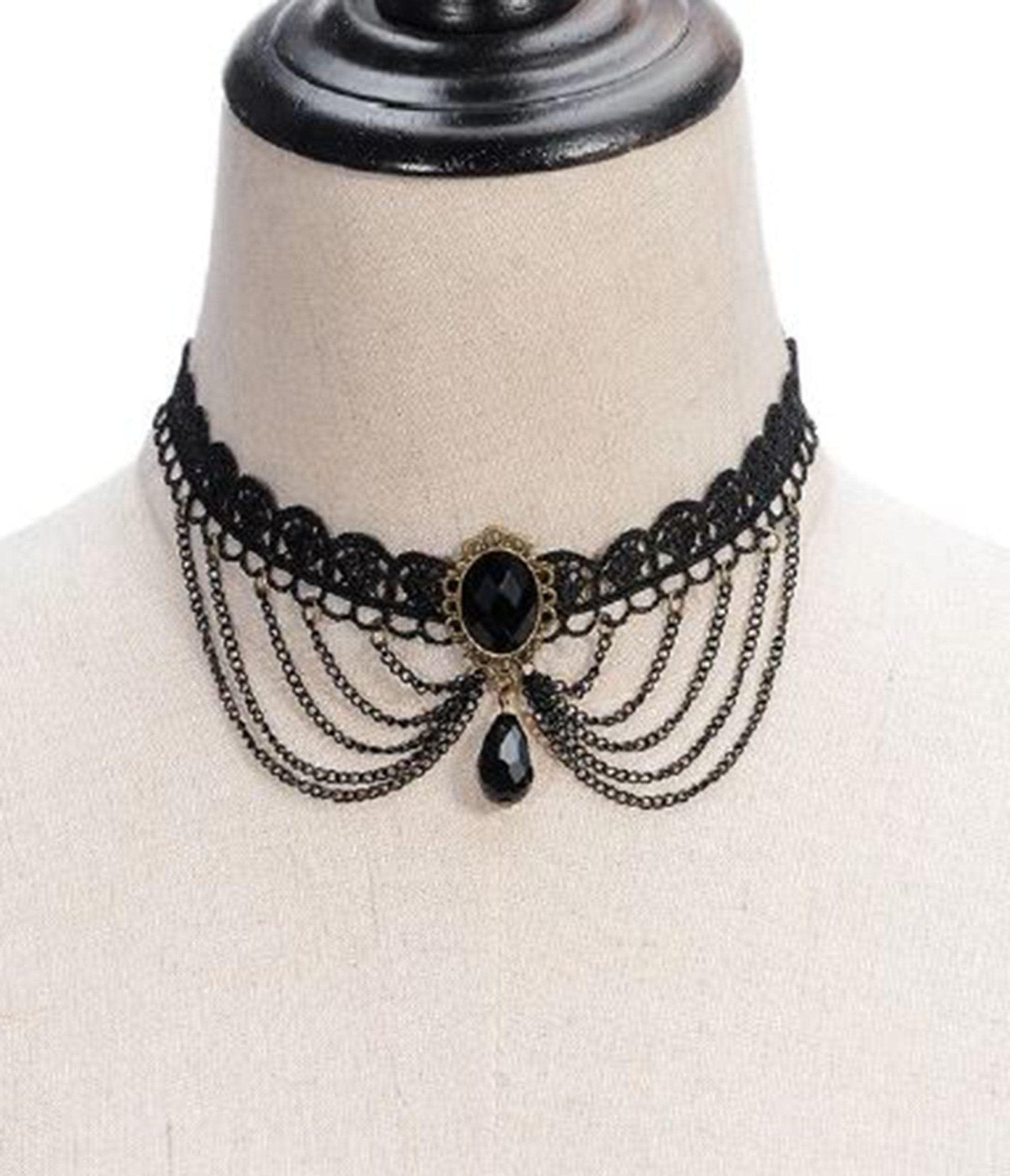 Elegant Black Victorian Lace & Rhinestone Choker Necklace - Gothic Jewelry for Women - Perfect for Weddings, Parties & Vintage Fashion