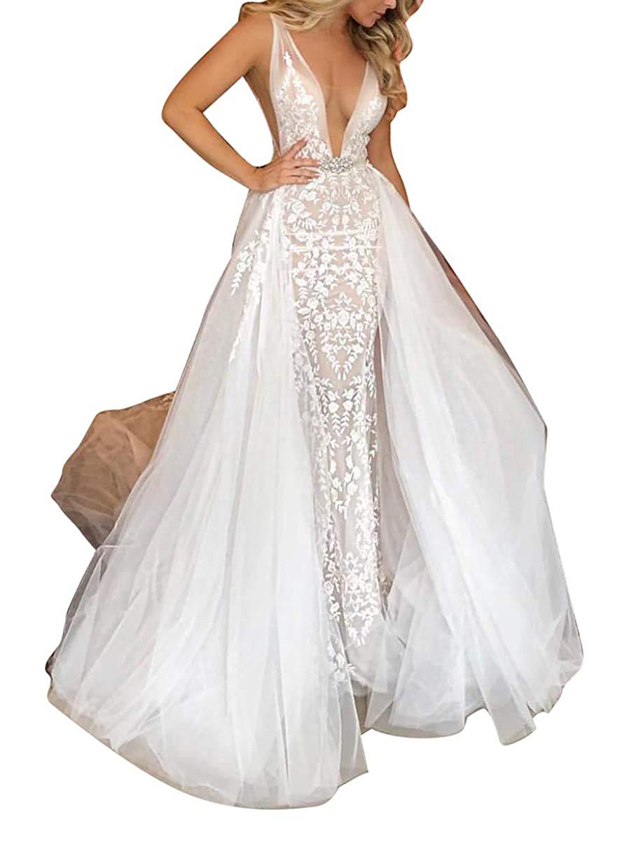 Elegant Lace Mermaid Wedding Dress for Bride with Detachable Train - A-Line Ball Gown for Beach, Church & Formal Weddings - 2022 Bridal Collection
