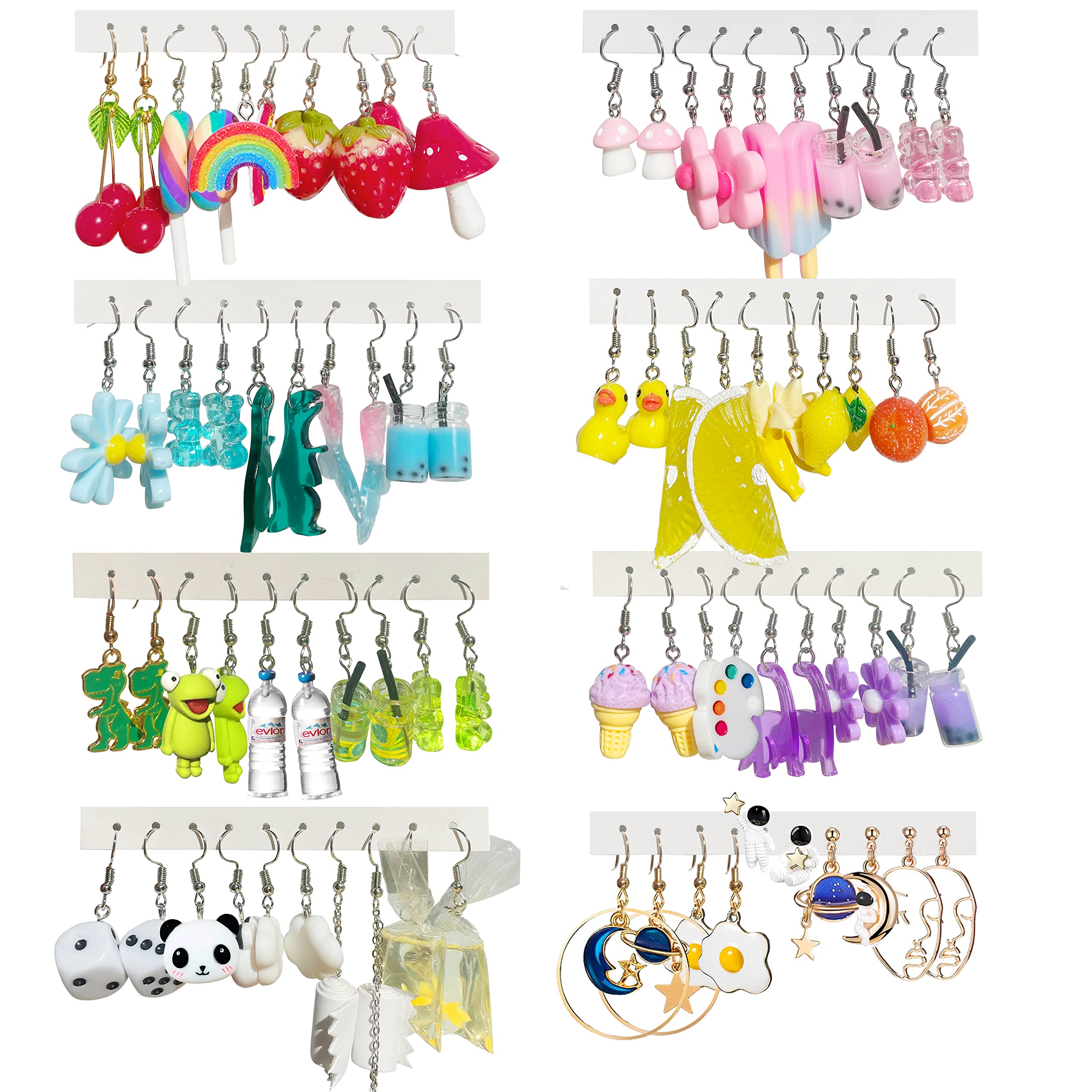 30-40 Pairs Funny Cute Earrings for Women - Gummy Bear, Duck, Mushroom, Fruit & Flower Dangle Drop Earrings - Bulk Whimsical Aesthetic Jewelry for Parties, Gifts & Everyday Wear