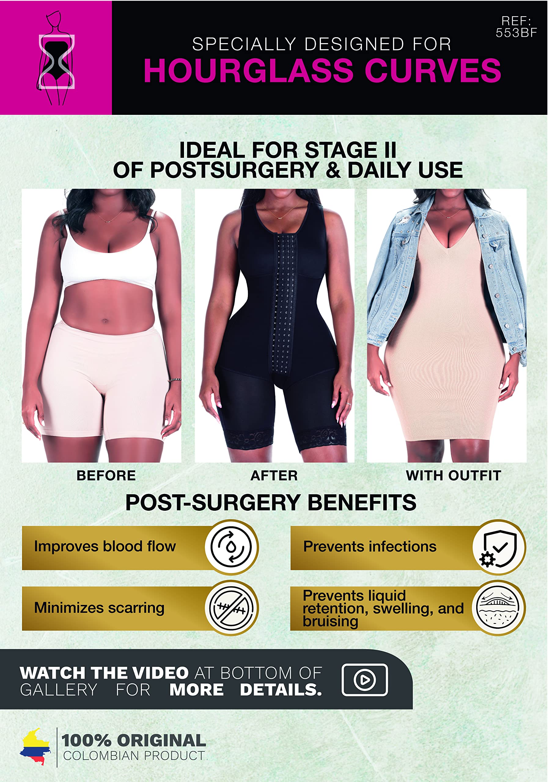 553 Colombian Fajas Shapewear for Women – Post-Surgery BBL Recovery, Butt Lifting & Mid-Thigh Compression – Perfect for Postpartum, Weight Loss & Everyday Body Shaping