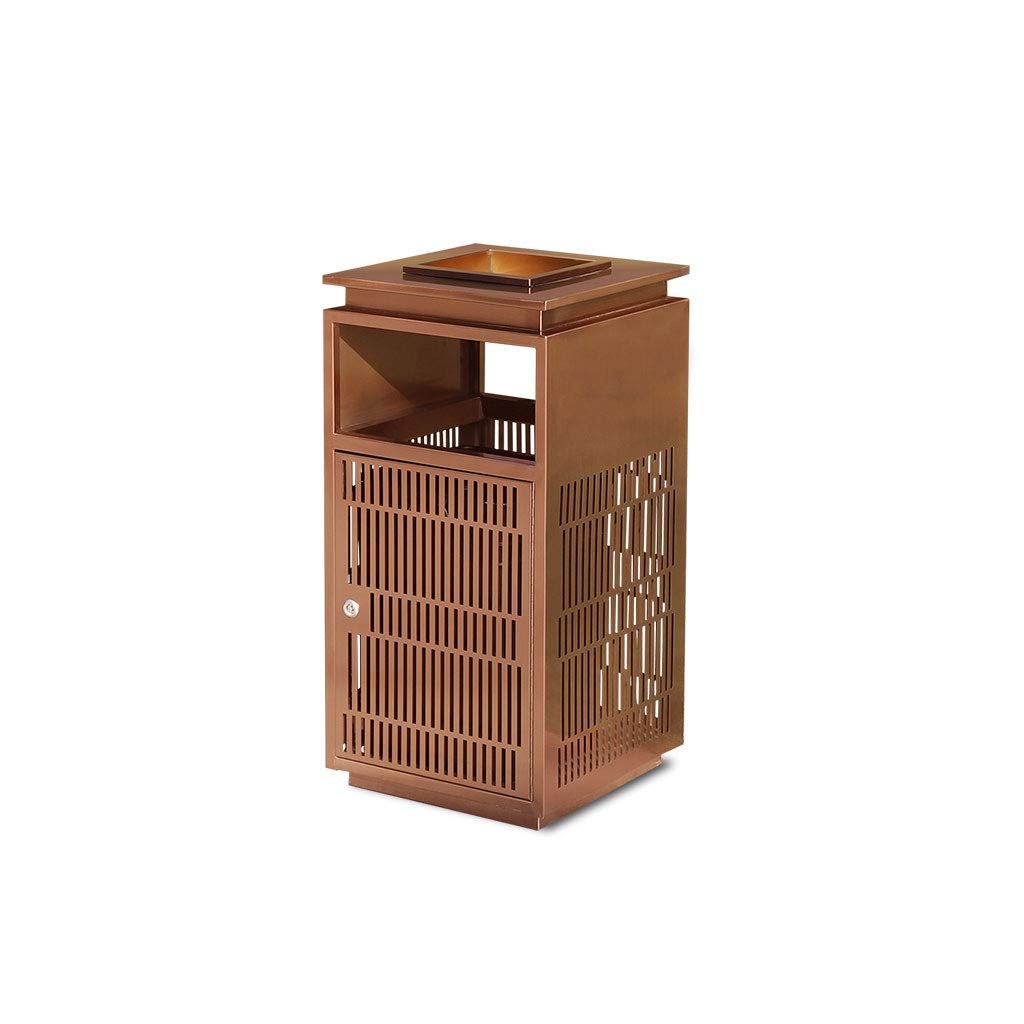 Stainless Steel Trash Can with Ashtray - 31.49 Inch Large Commercial Garbage Bin for Indoor/Outdoor Use - Brown, Rose Gold & Gold Options - Perfect for Restaurants, Offices, Parks & Public Spaces