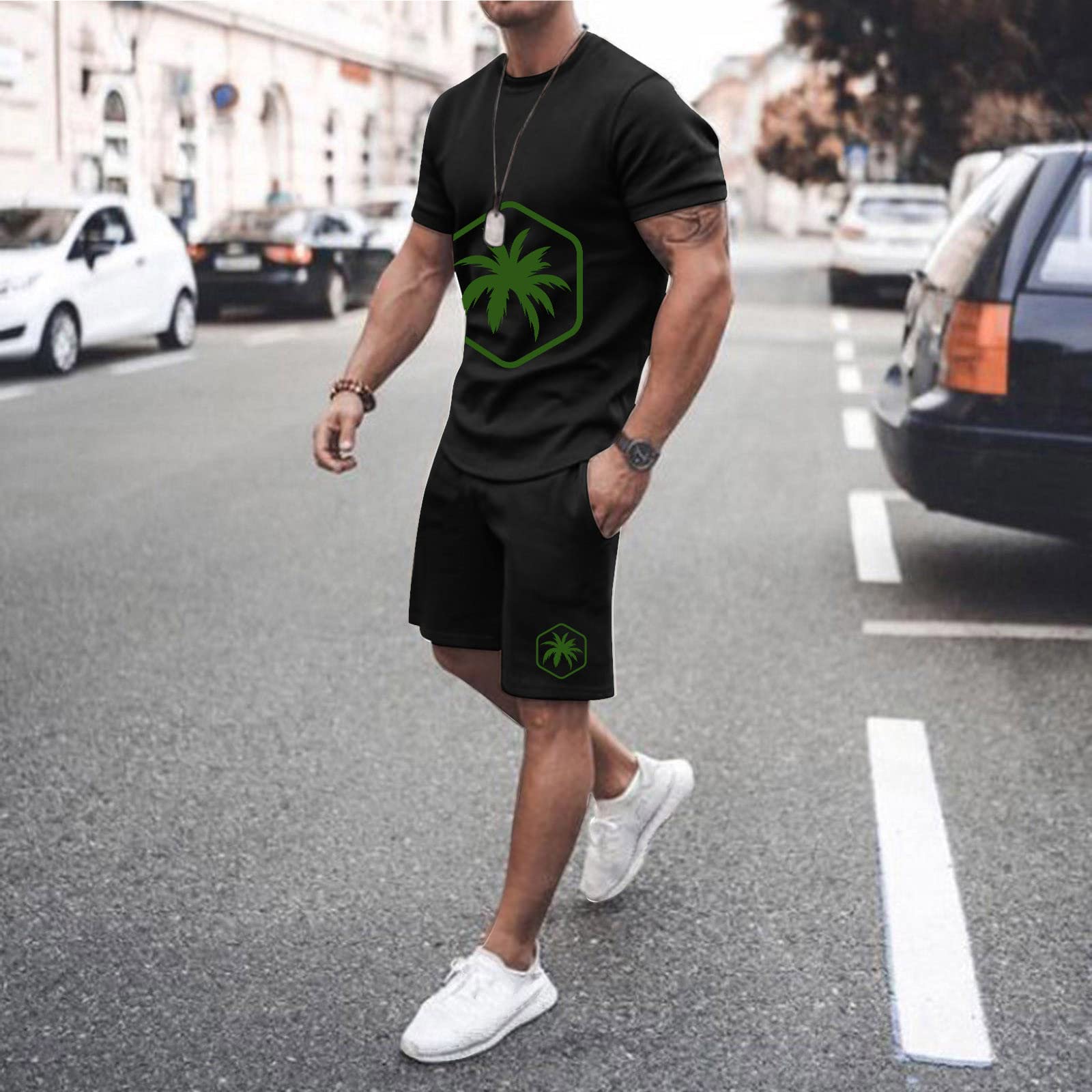 STRY Purple Two Piece Set for Men - Summer Beach Outfit with Printed Short Sleeve Shirt & Shorts | Gym Workout Clothes with Pockets | Perfect for Vacation, Pool Party & Casual Wear
