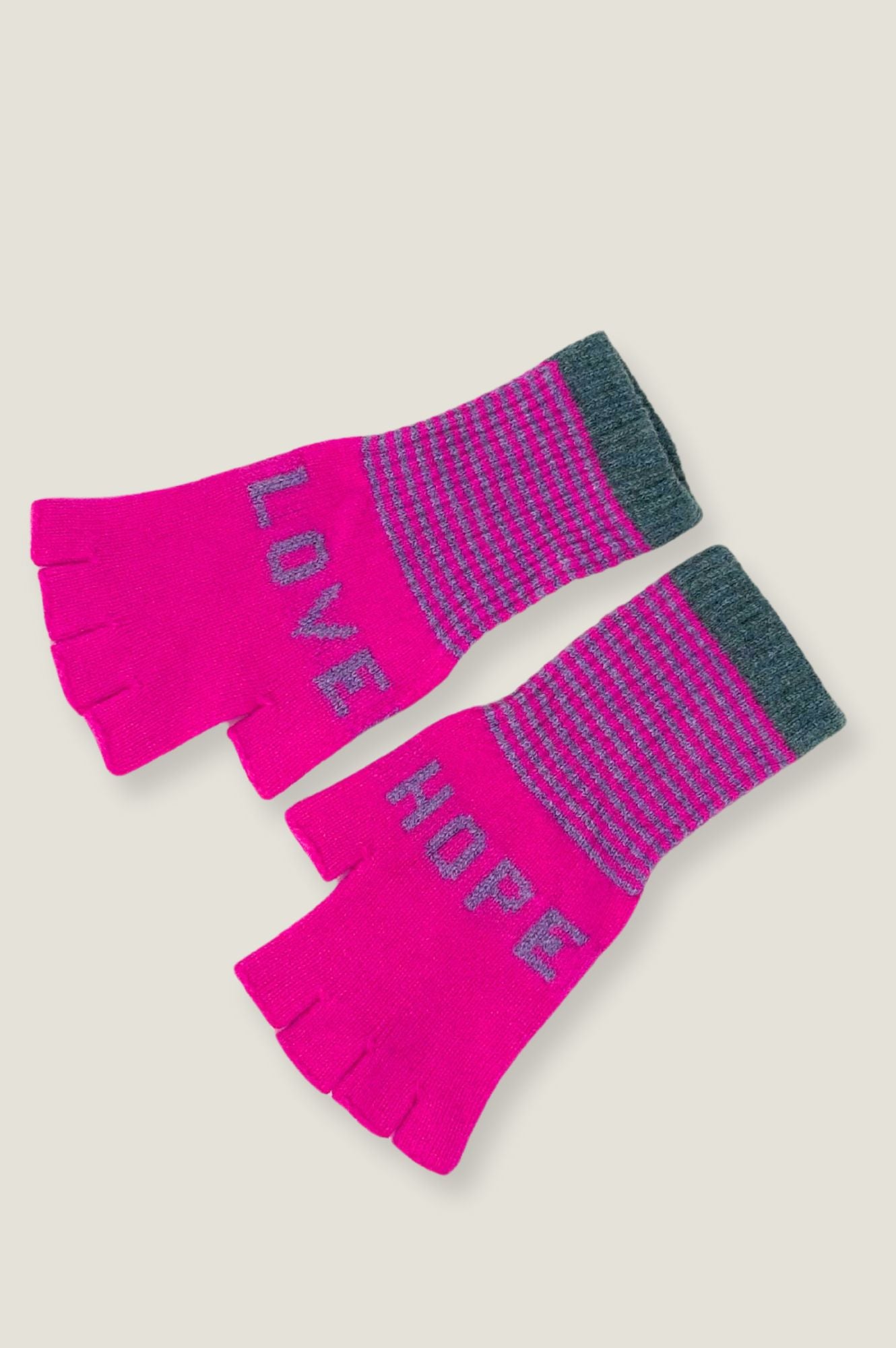 Love Hope Fingerless Gloves for Women - Soft Knit Wrist Warmers in Pink, Grey & Green | Perfect for Typing, Driving & Cold Weather Comfort