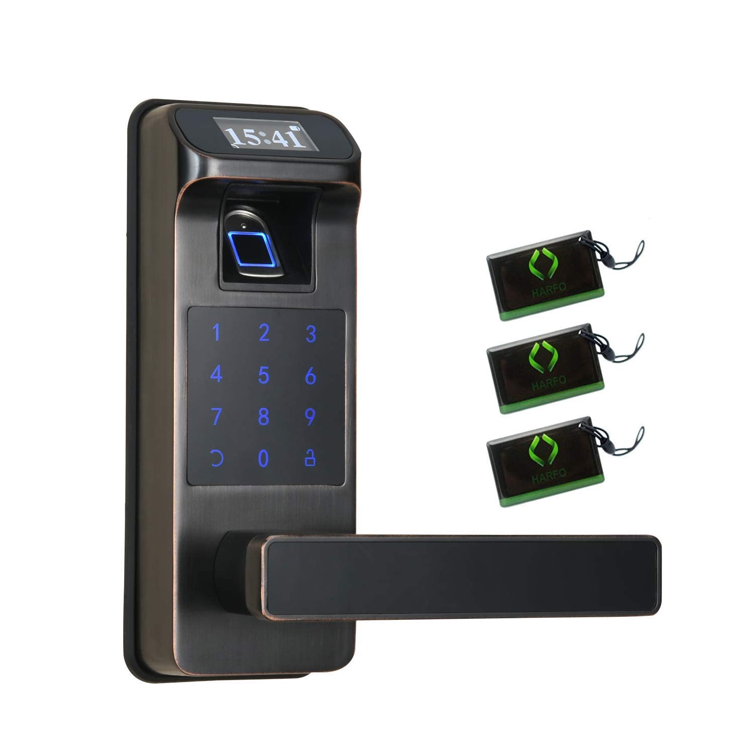 HARFO Smart Fingerprint Door Lock - Keyless Entry with Touchscreen, OLED Display & Keypad - Secure Passcode & Key Access for Home & Office (Aged Bronze) | Ideal for Modern Smart Homes & Office Security Systems