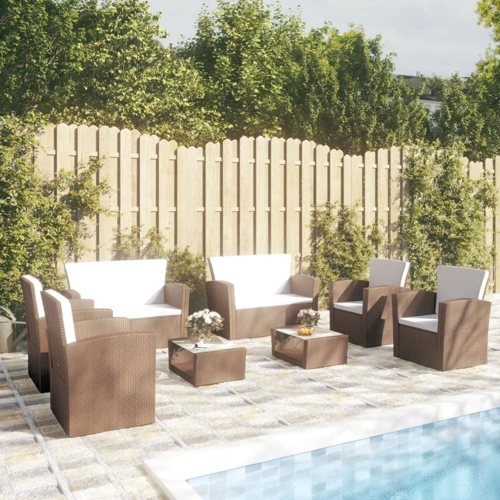 vidaXL 8-Piece Patio Sofa Set with Poly Rattan Sectional Lounge - Brown Frame & Cream White Cushions, Includes Coffee Table, Sofas & Chairs | Outdoor Furniture for Garden, Poolside & Backyard Relaxation
