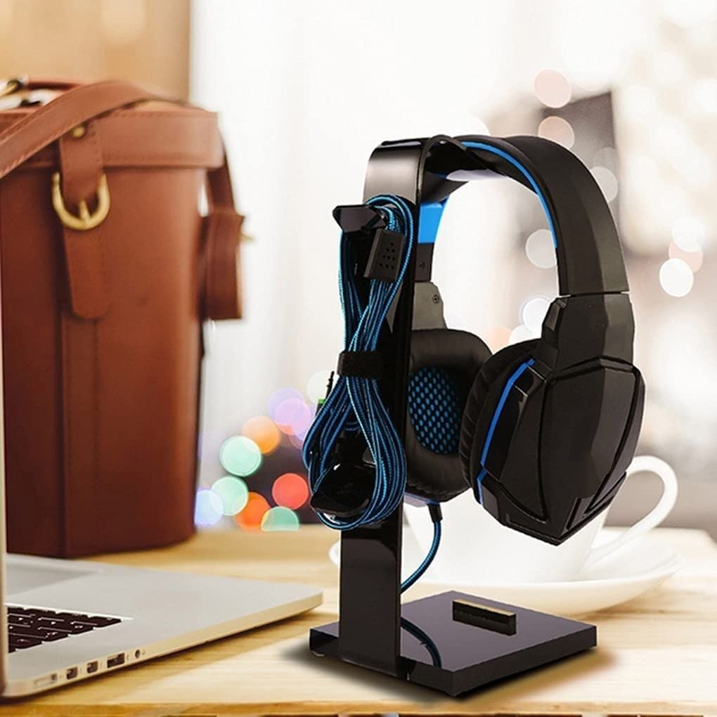 Universal Acrylic Headphone Stand Holder - Durable Gaming Headset Hanger & Display Bracket for Desk Organization (Black) - Perfect for Gamers, Streamers & Home Office Setup
