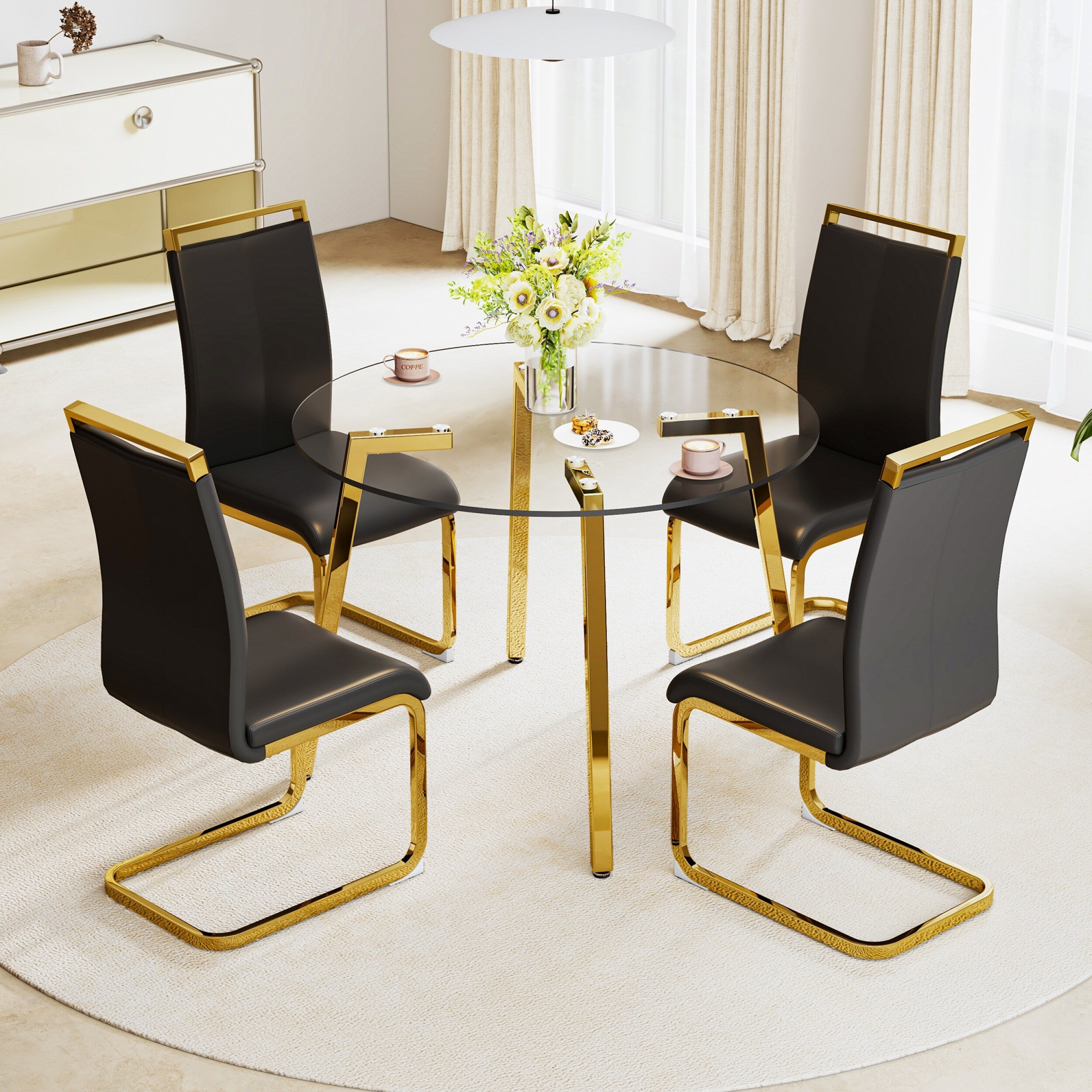 42.01 Inch Round Kitchen Dining Table for 4 - MDF Top with Wood Veneer & Rubberwood Legs - Perfect for Small Spaces, Breakfast Nook, and Cozy Family Meals