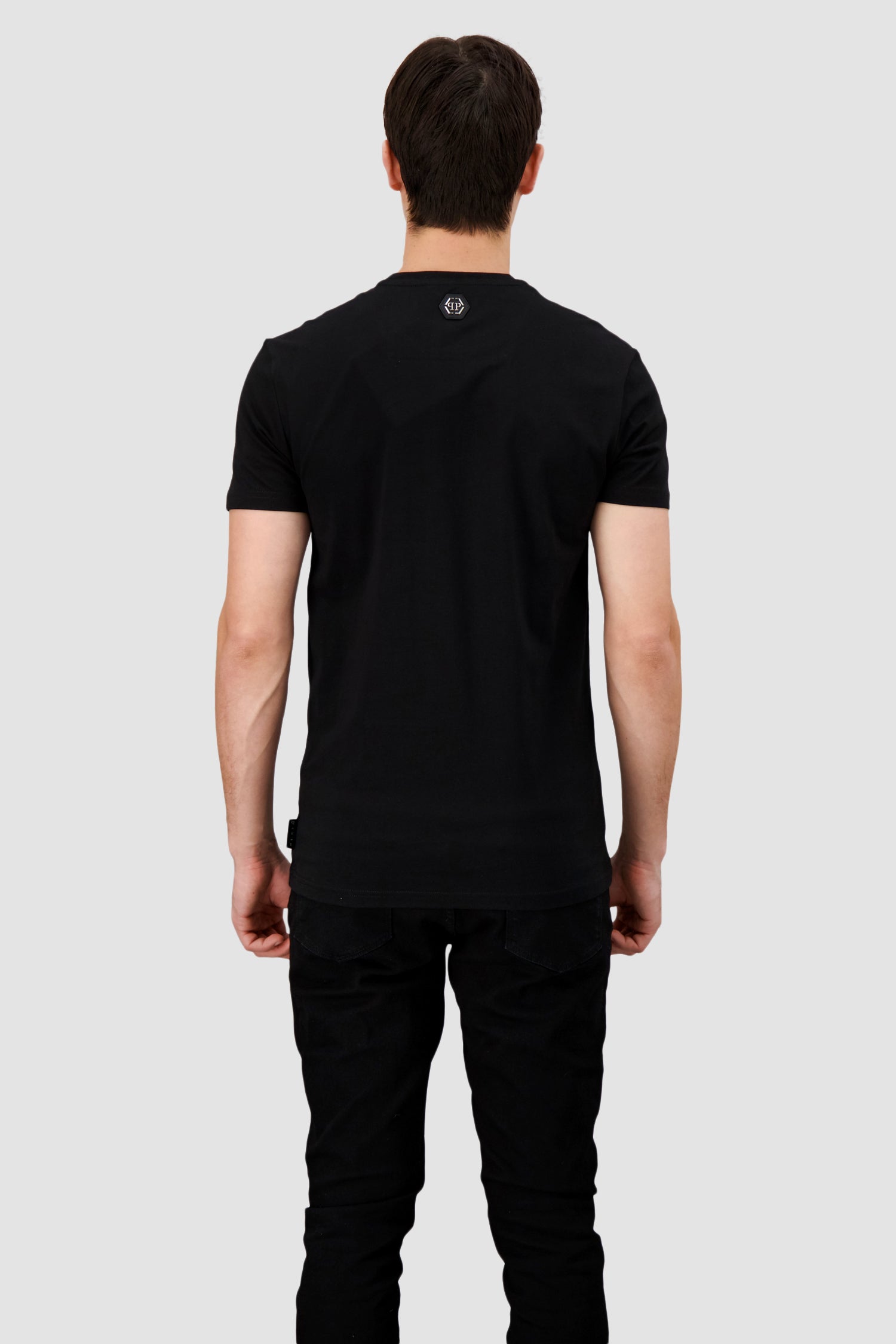 Philipp Plein Black Round Neck Short Sleeve Hexagon Print T-Shirt for Men - Casual Streetwear & Night Out Fashion